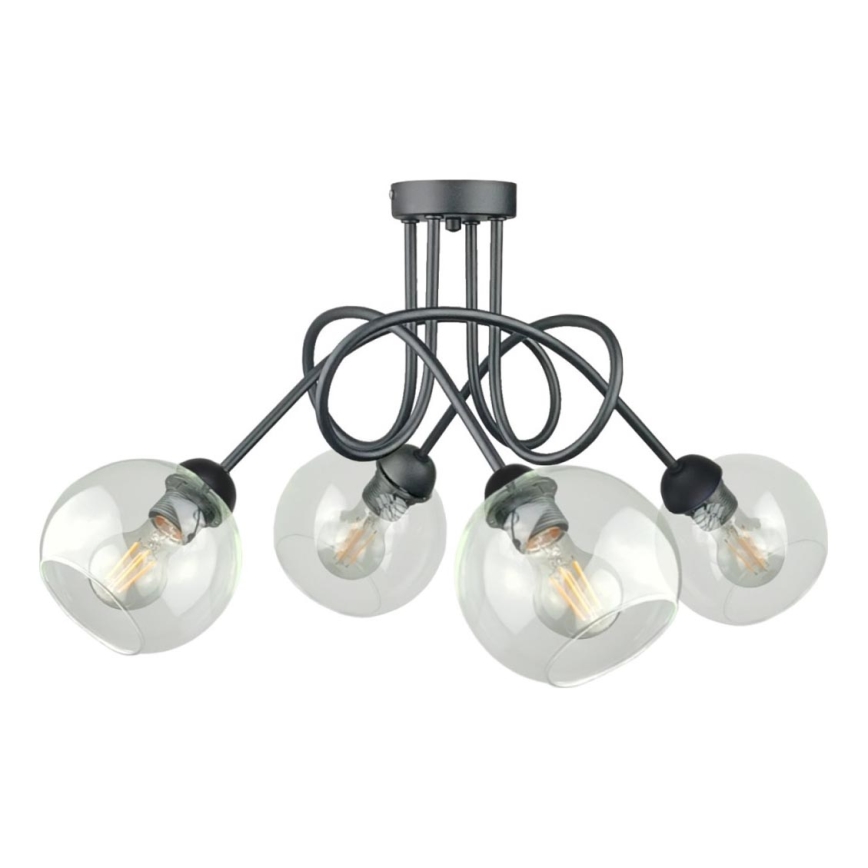 Πλαφονιέρα οροφής EVIE 4xE27/60W/230V ανθρακί/διαφανής