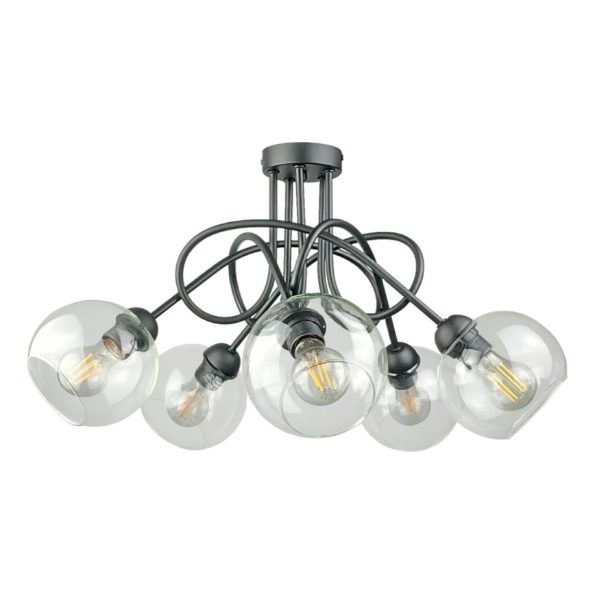 Πλαφονιέρα οροφής EVIE 5xE27/60W/230V ανθρακί/διαφανής