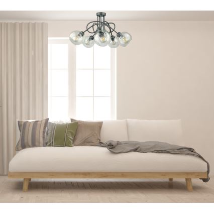 Πλαφονιέρα οροφής EVIE 5xE27/60W/230V ανθρακί/διαφανής