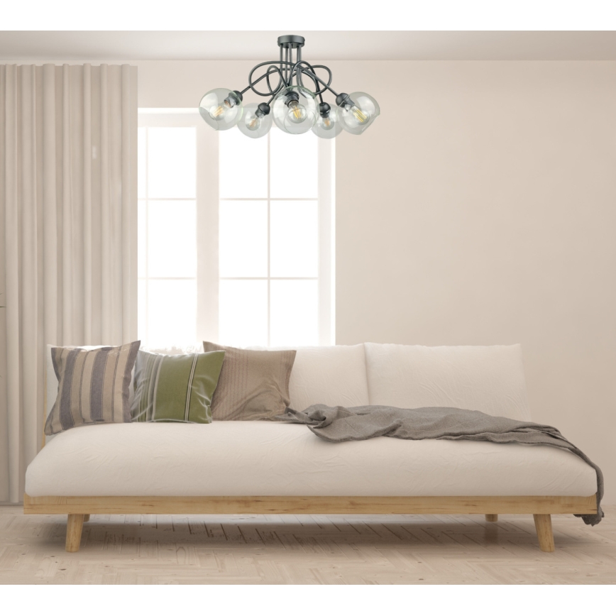 Πλαφονιέρα οροφής EVIE 5xE27/60W/230V ανθρακί/διαφανής