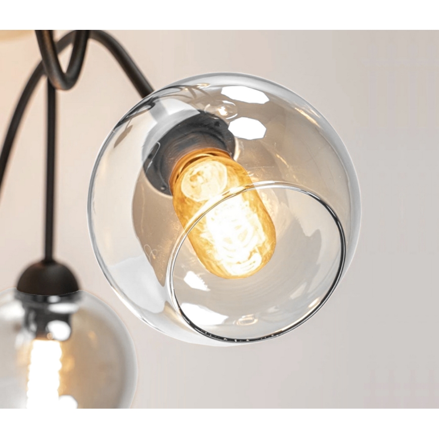 Πλαφονιέρα οροφής EVIE 5xE27/60W/230V ανθρακί/διαφανής
