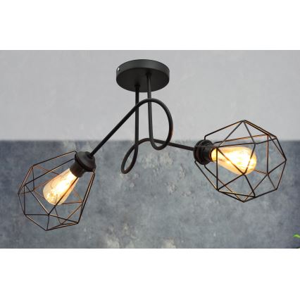 Πλαφονιέρα οροφής KARO 2xE27/15W/230V μαύρο