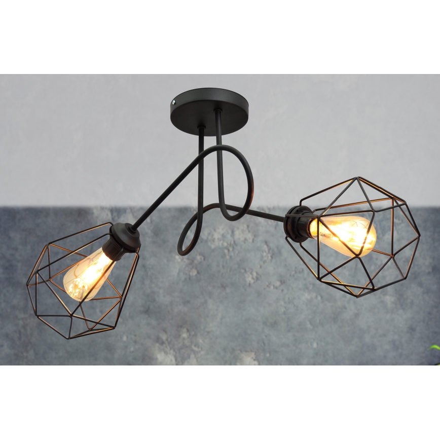 Πλαφονιέρα οροφής KARO 2xE27/15W/230V μαύρο