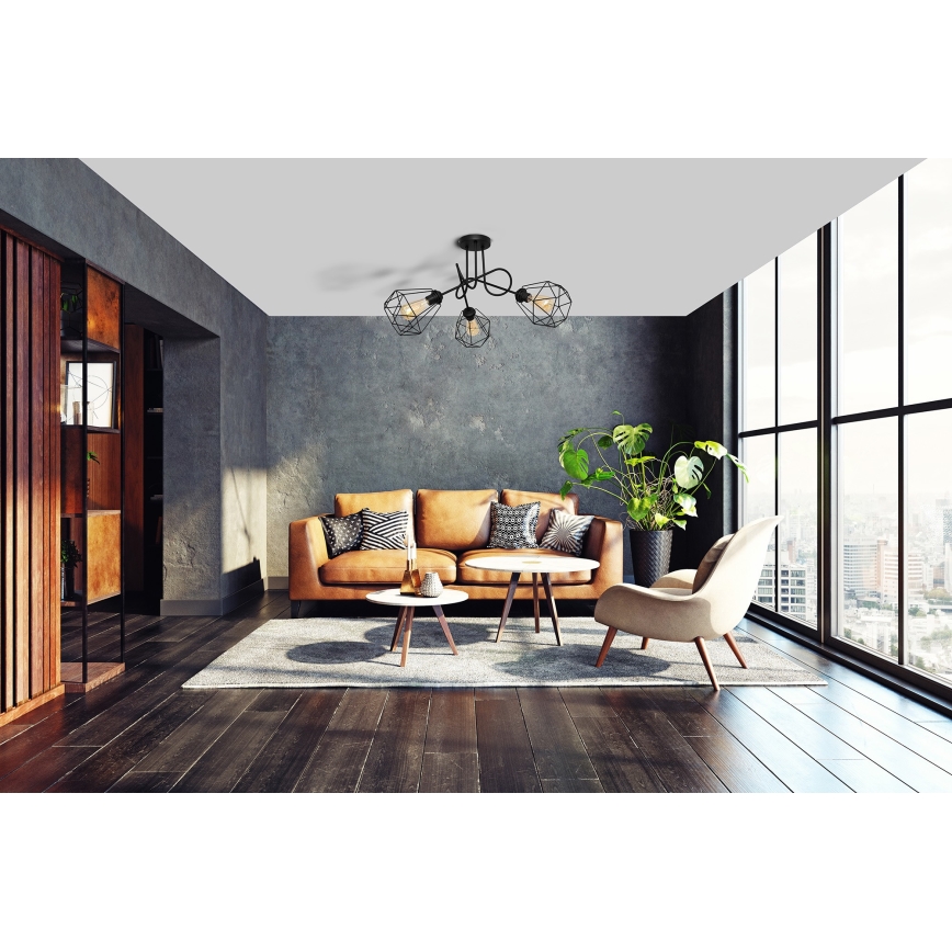 Πλαφονιέρα οροφής KARO 3xE27/15W/230V μαύρο