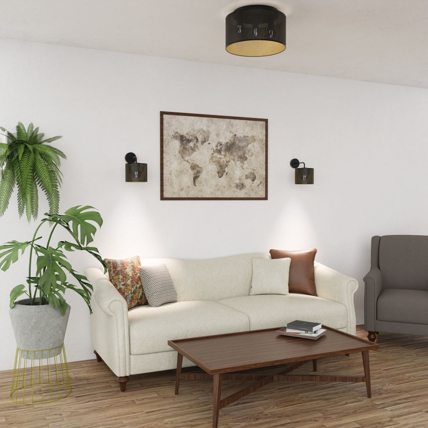 Πλαφονιέρα οροφής  LOFT SHADE 3xE27/60W/230V μαύρο/χρυσαφί