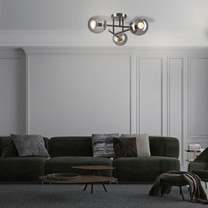Πλαφονιέρα οροφής MALENA 3xE14/5W/230V μαύρο/φιμέ
