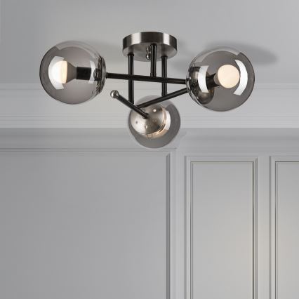 Πλαφονιέρα οροφής MALENA 3xE14/5W/230V μαύρο/φιμέ