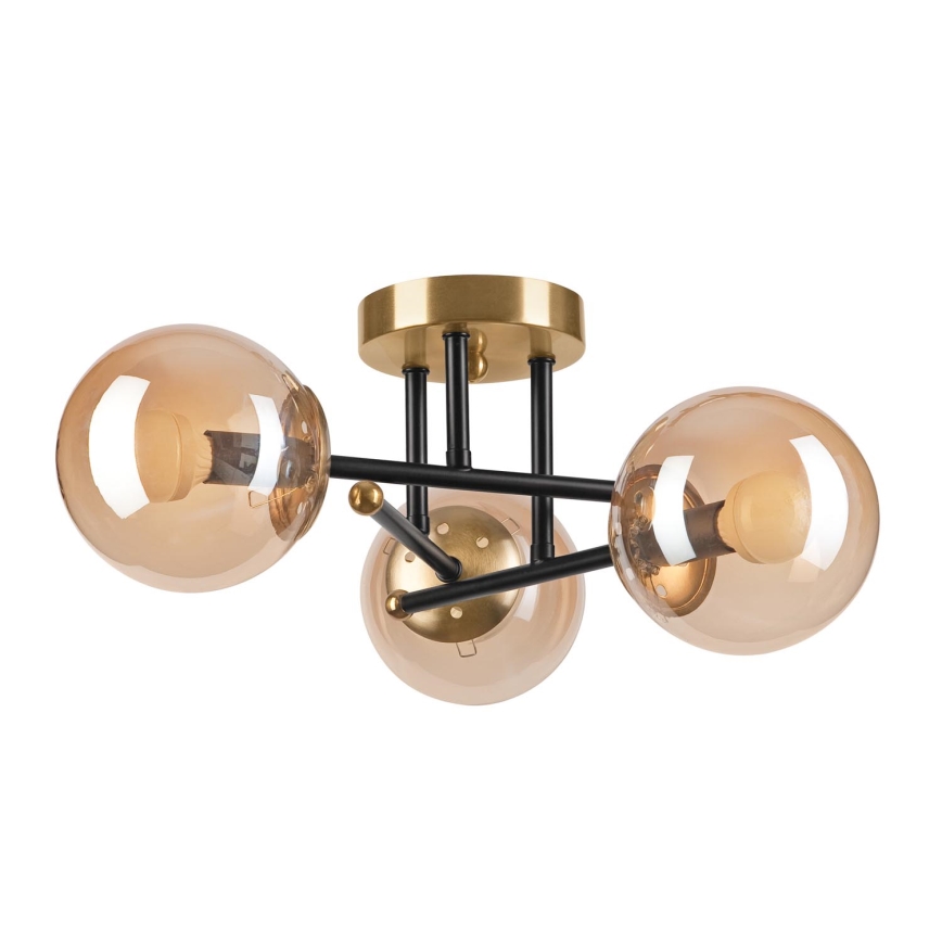Πλαφονιέρα οροφής MALENA 3xE14/5W/230V χρυσό/μαύρο/φιμέ μπεζ