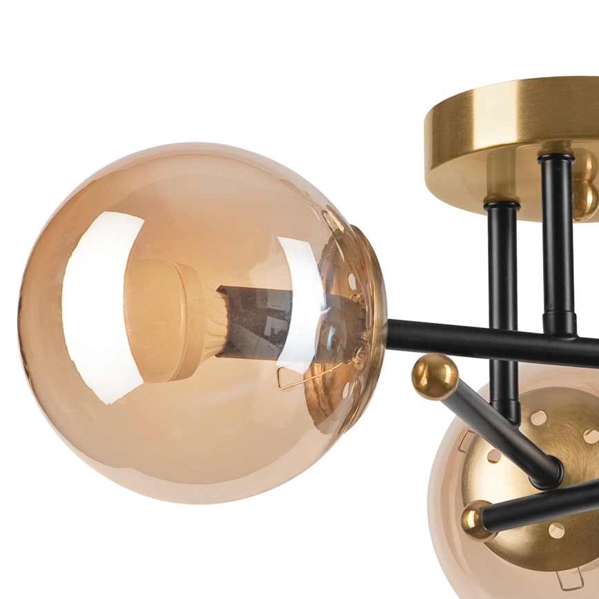 Πλαφονιέρα οροφής MALENA 3xE14/5W/230V χρυσό/μαύρο/φιμέ μπεζ
