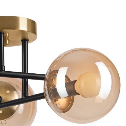 Πλαφονιέρα οροφής MALENA 3xE14/5W/230V χρυσό/μαύρο/φιμέ μπεζ
