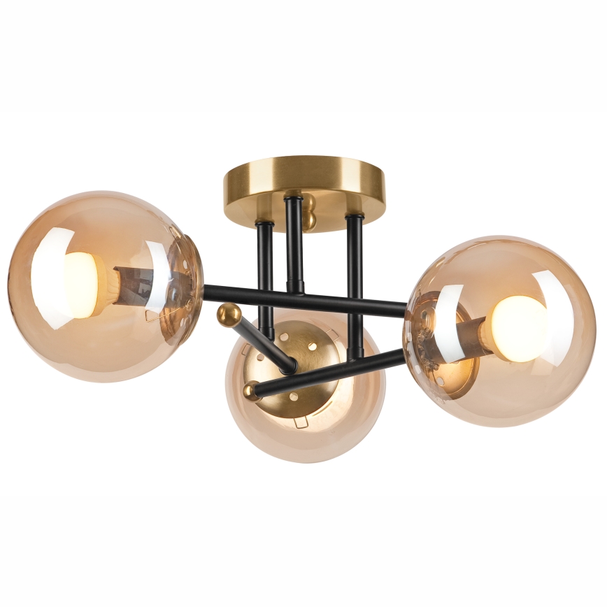 Πλαφονιέρα οροφής MALENA 3xE14/5W/230V χρυσό/μαύρο/φιμέ μπεζ