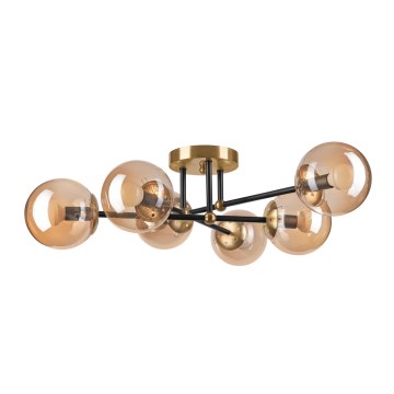 Πλαφονιέρα οροφής MALENA 6xE14/5W/230V χρυσό/μαύρο/φιμέ μπεζ