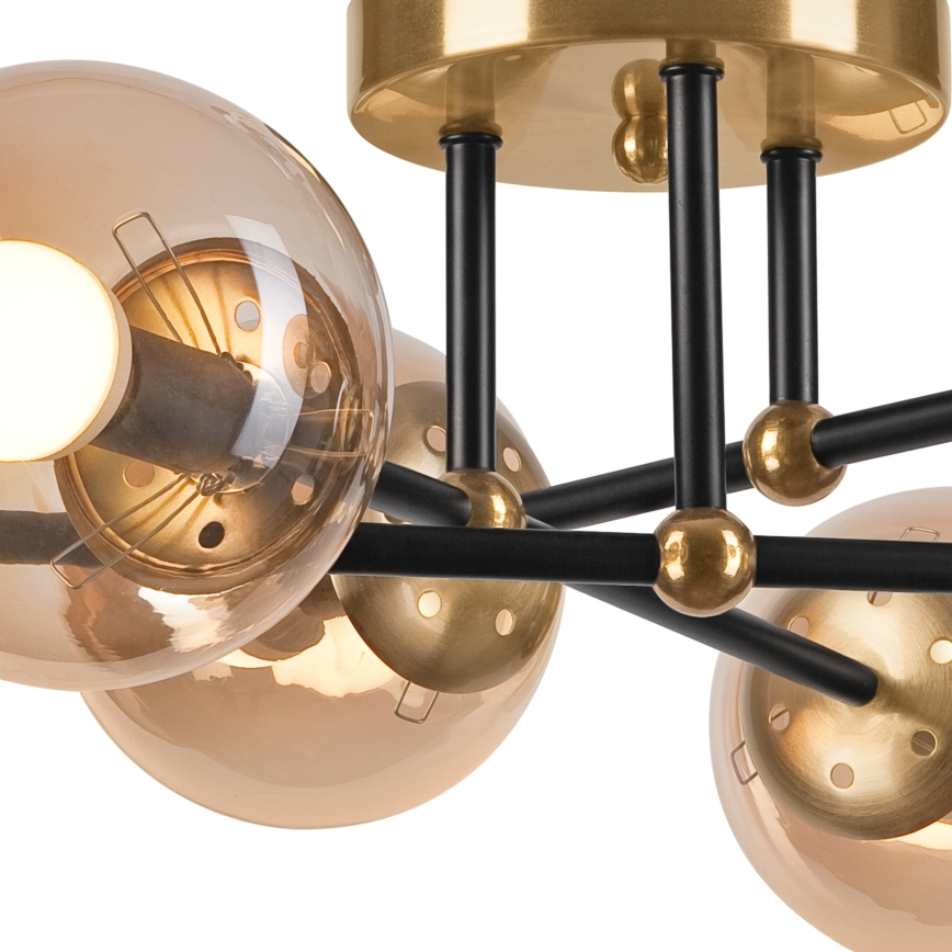 Πλαφονιέρα οροφής MALENA 6xE14/5W/230V χρυσό/μαύρο/φιμέ μπεζ