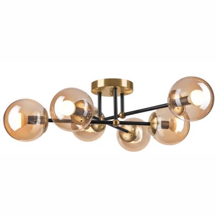 Πλαφονιέρα οροφής MALENA 6xE14/5W/230V χρυσό/μαύρο/φιμέ μπεζ