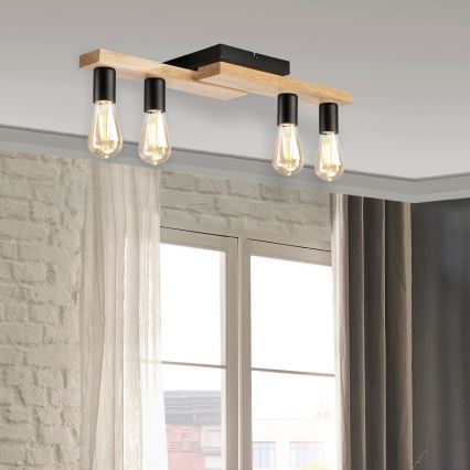 Πλαφονιέρα οροφής MATTE 4xE27/15W/230V μαύρο/δρυς
