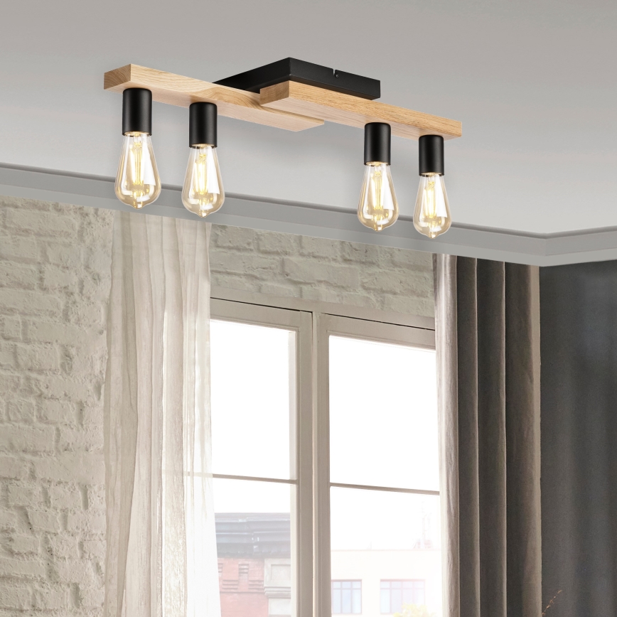 Πλαφονιέρα οροφής MATTE 4xE27/15W/230V μαύρο/δρυς
