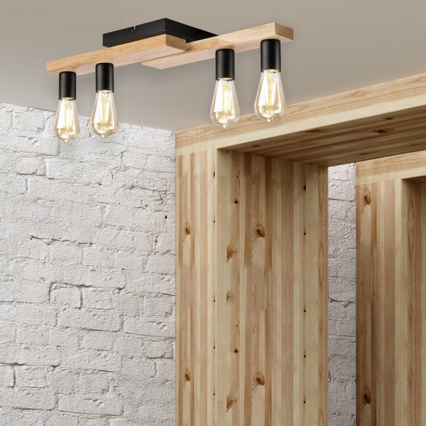 Πλαφονιέρα οροφής MATTE 4xE27/15W/230V μαύρο/δρυς