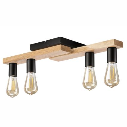 Πλαφονιέρα οροφής MATTE 4xE27/15W/230V μαύρο/δρυς