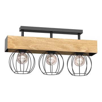 Πλαφονιέρα οροφής MENTON 3xE27/15W/230V μαύρο/καφέ/δρυς
