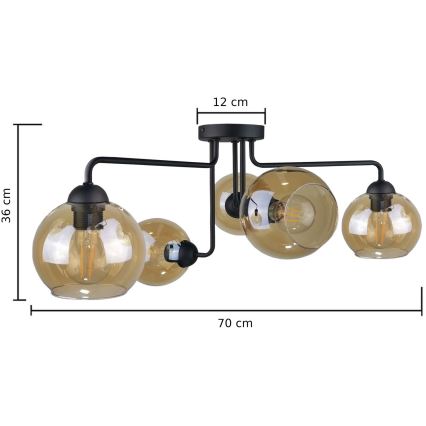 Πλαφονιέρα οροφής  MONDE BLACK 5xE27/60W/230V