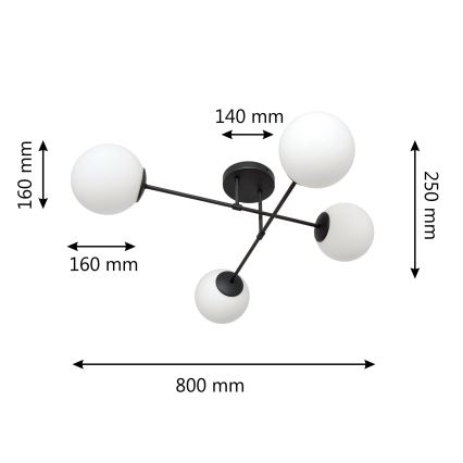 Πλαφονιέρα οροφής MOON 4xE27/15W/230V μαύρο