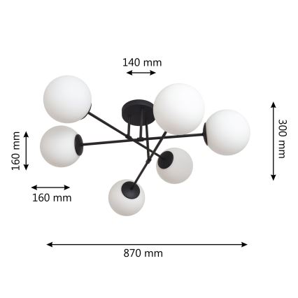 Πλαφονιέρα οροφής MOON 6xE27/15W/230V μαύρο