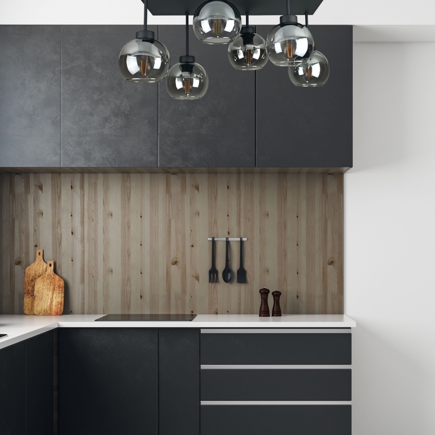 Πλαφονιέρα οροφής NESSA 6xE27/60W/230V μαύρο/φιμέ μαύρο