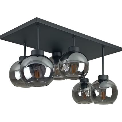 Πλαφονιέρα οροφής NESSA 6xE27/60W/230V μαύρο/φιμέ μαύρο