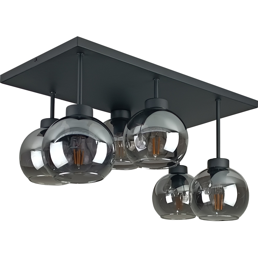 Πλαφονιέρα οροφής NESSA 6xE27/60W/230V μαύρο/φιμέ μαύρο