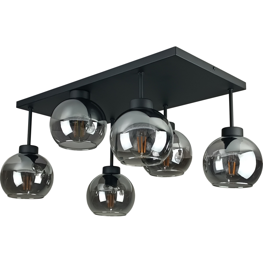 Πλαφονιέρα οροφής NESSA 6xE27/60W/230V μαύρο/φιμέ μαύρο