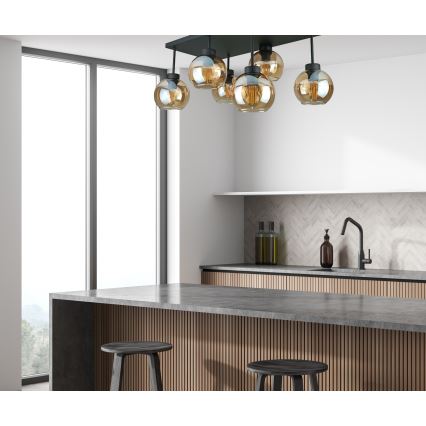 Πλαφονιέρα οροφής NESSA 6xE27/60W/230V μαύρο/φιμέ μπεζ