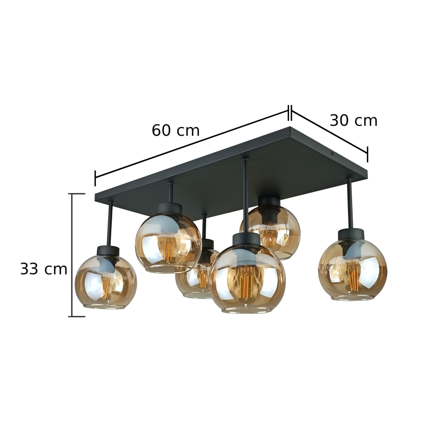 Πλαφονιέρα οροφής NESSA 6xE27/60W/230V μαύρο/φιμέ μπεζ