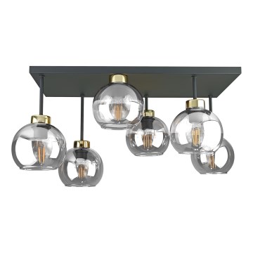 Πλαφονιέρα οροφής NESSA 6xE27/60W/230V μαύρο/χρυσό/διαφανή