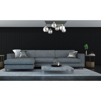 Πλαφονιέρα οροφής NESSA 6xE27/60W/230V μαύρο/χρυσό/διαφανή