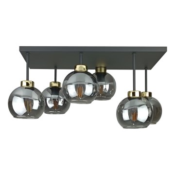 Πλαφονιέρα οροφής NESSA 6xE27/60W/230V μαύρο/χρυσό/φιμέ μαύρο