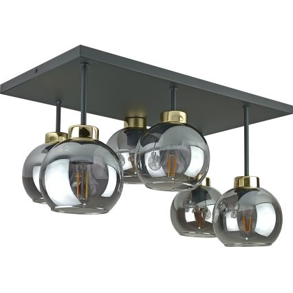 Πλαφονιέρα οροφής NESSA 6xE27/60W/230V μαύρο/χρυσό/φιμέ μαύρο