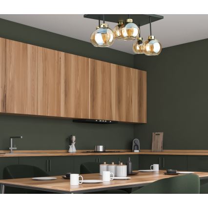 Πλαφονιέρα οροφής NESSA 6xE27/60W/230V μαύρο/χρυσό/φιμέ μπεζ