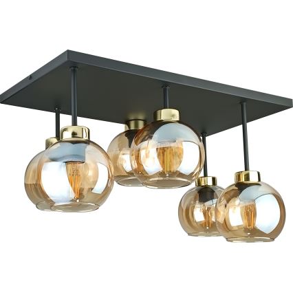 Πλαφονιέρα οροφής NESSA 6xE27/60W/230V μαύρο/χρυσό/φιμέ μπεζ