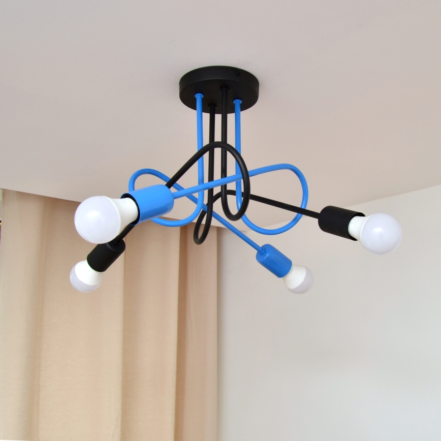 Πλαφονιέρα οροφής OXFORD 4xE27/15W/230V μαύρο/μπλε