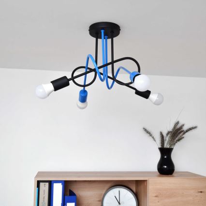 Πλαφονιέρα οροφής OXFORD 4xE27/15W/230V μαύρο/μπλε