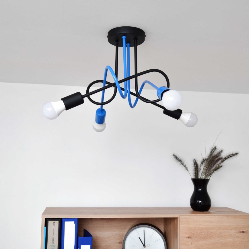 Πλαφονιέρα οροφής OXFORD 4xE27/15W/230V μαύρο/μπλε