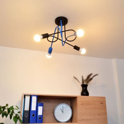 Πλαφονιέρα οροφής OXFORD 4xE27/15W/230V μαύρο/μπλε