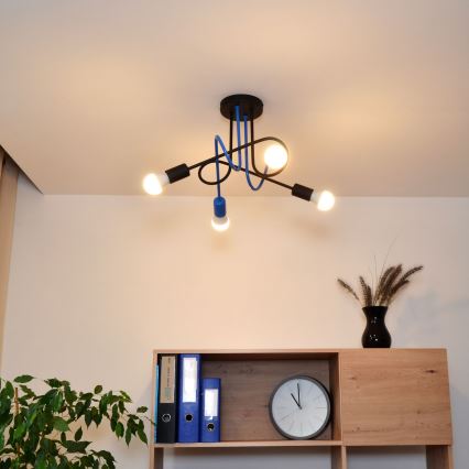 Πλαφονιέρα οροφής OXFORD 4xE27/15W/230V μαύρο/μπλε