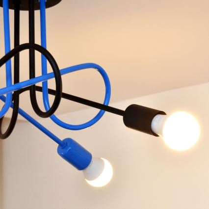 Πλαφονιέρα οροφής OXFORD 4xE27/15W/230V μαύρο/μπλε