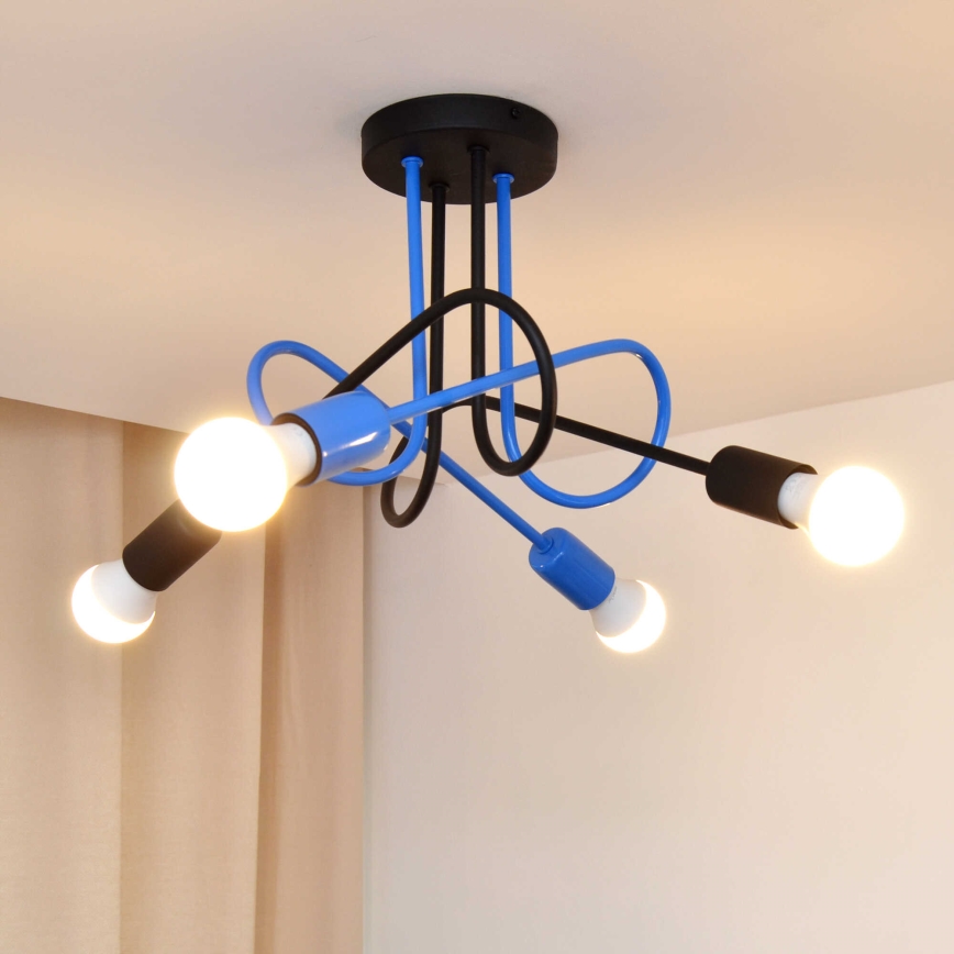 Πλαφονιέρα οροφής OXFORD 4xE27/15W/230V μαύρο/μπλε