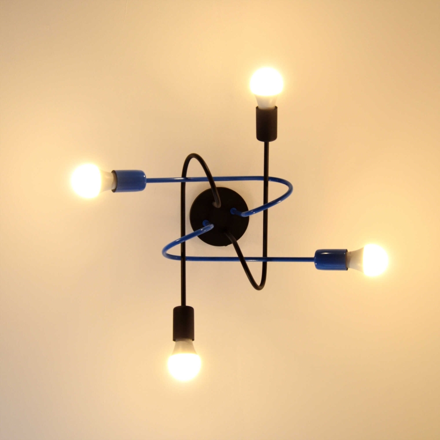 Πλαφονιέρα οροφής OXFORD 4xE27/15W/230V μαύρο/μπλε