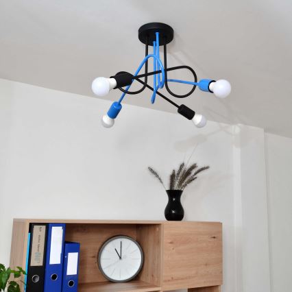 Πλαφονιέρα οροφής OXFORD 4xE27/15W/230V μαύρο/μπλε