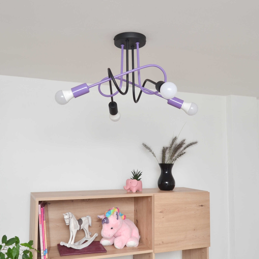 Πλαφονιέρα οροφής OXFORD 4xE27/15W/230V μαύρο/μωβ