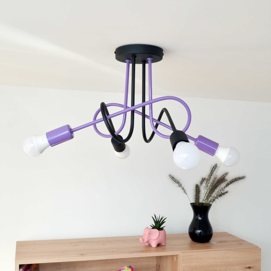 Πλαφονιέρα οροφής OXFORD 4xE27/15W/230V μαύρο/μωβ