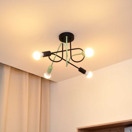 Πλαφονιέρα οροφής OXFORD 4xE27/15W/230V μαύρο/πράσινο